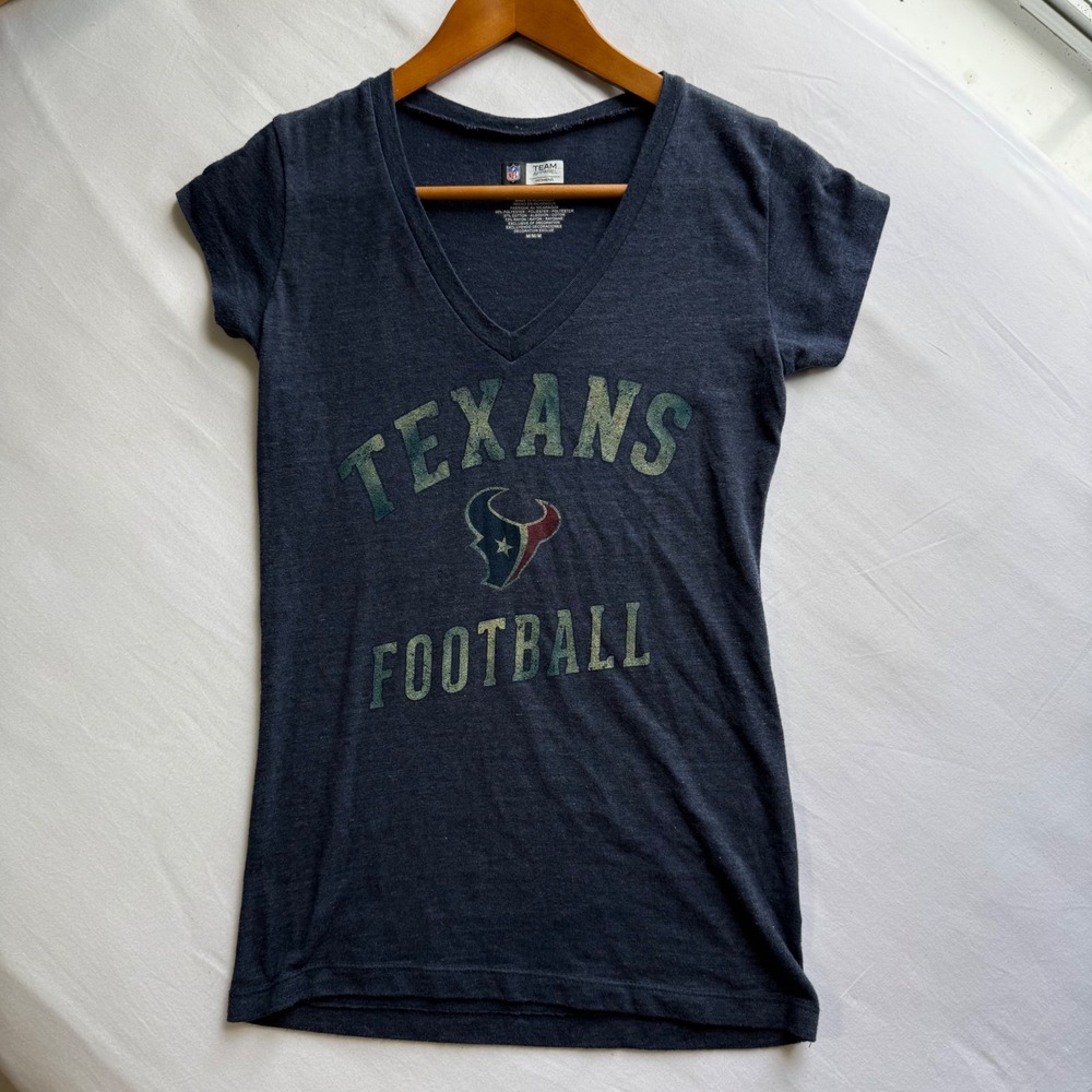 NFL Team Apparel Houston Texans V-Neck Navy Heather Graphic T-Shirt Womens M